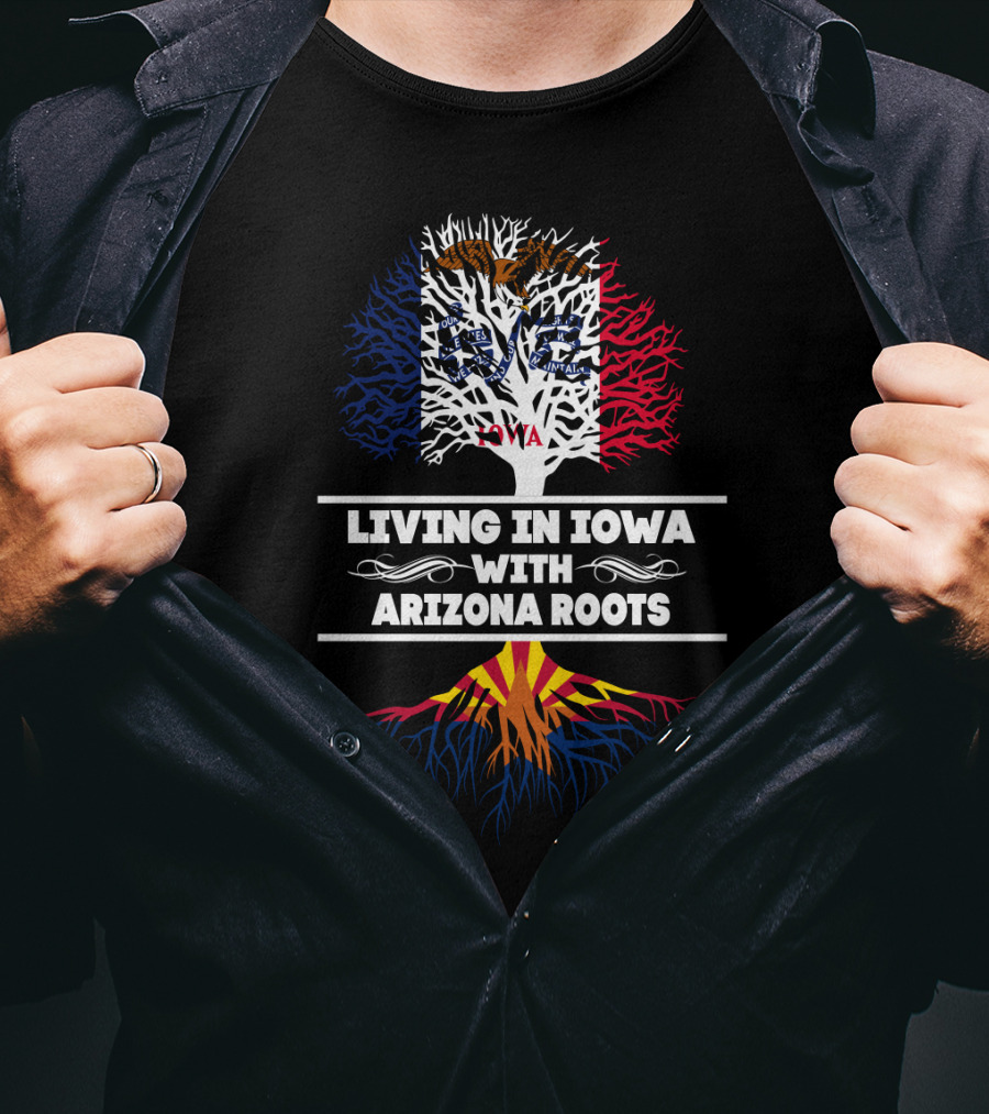 Iowa Living With Arizona Heritage Flag-Inspired Tree T-Shirt