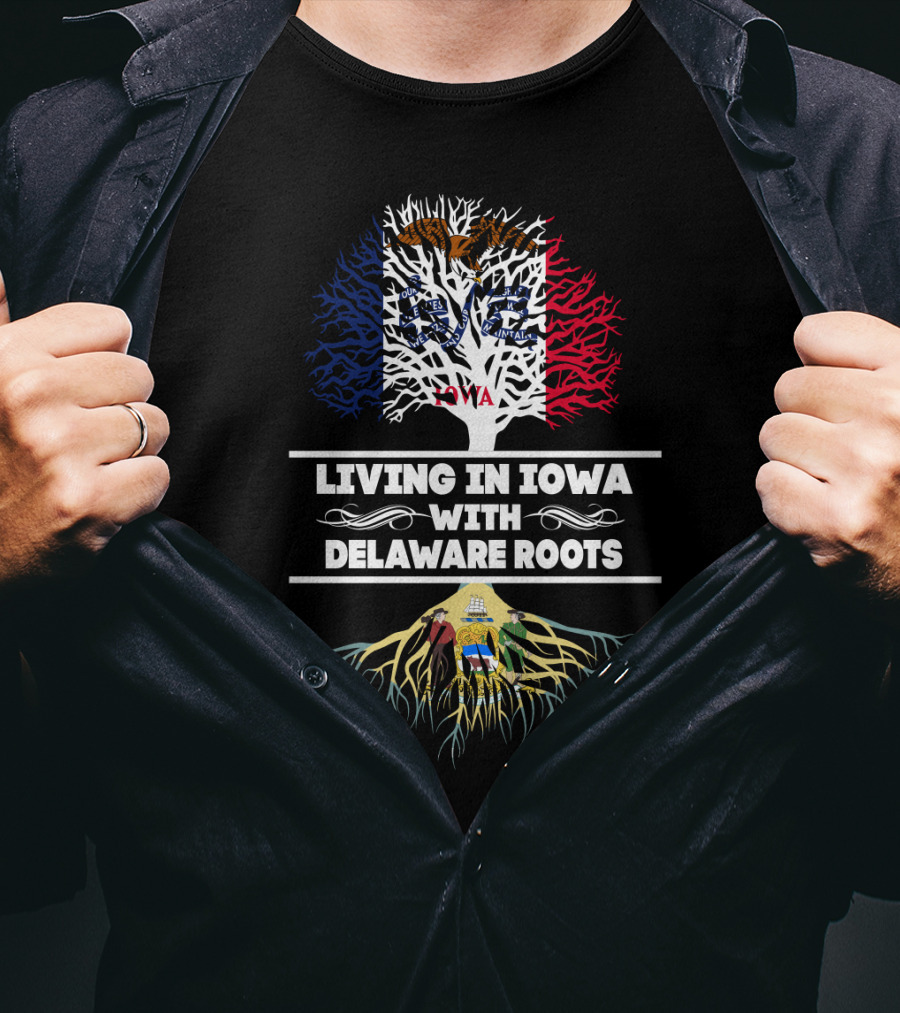 Living In Iowa With Delaware Roots Flag-Themed Tree T-Shirt