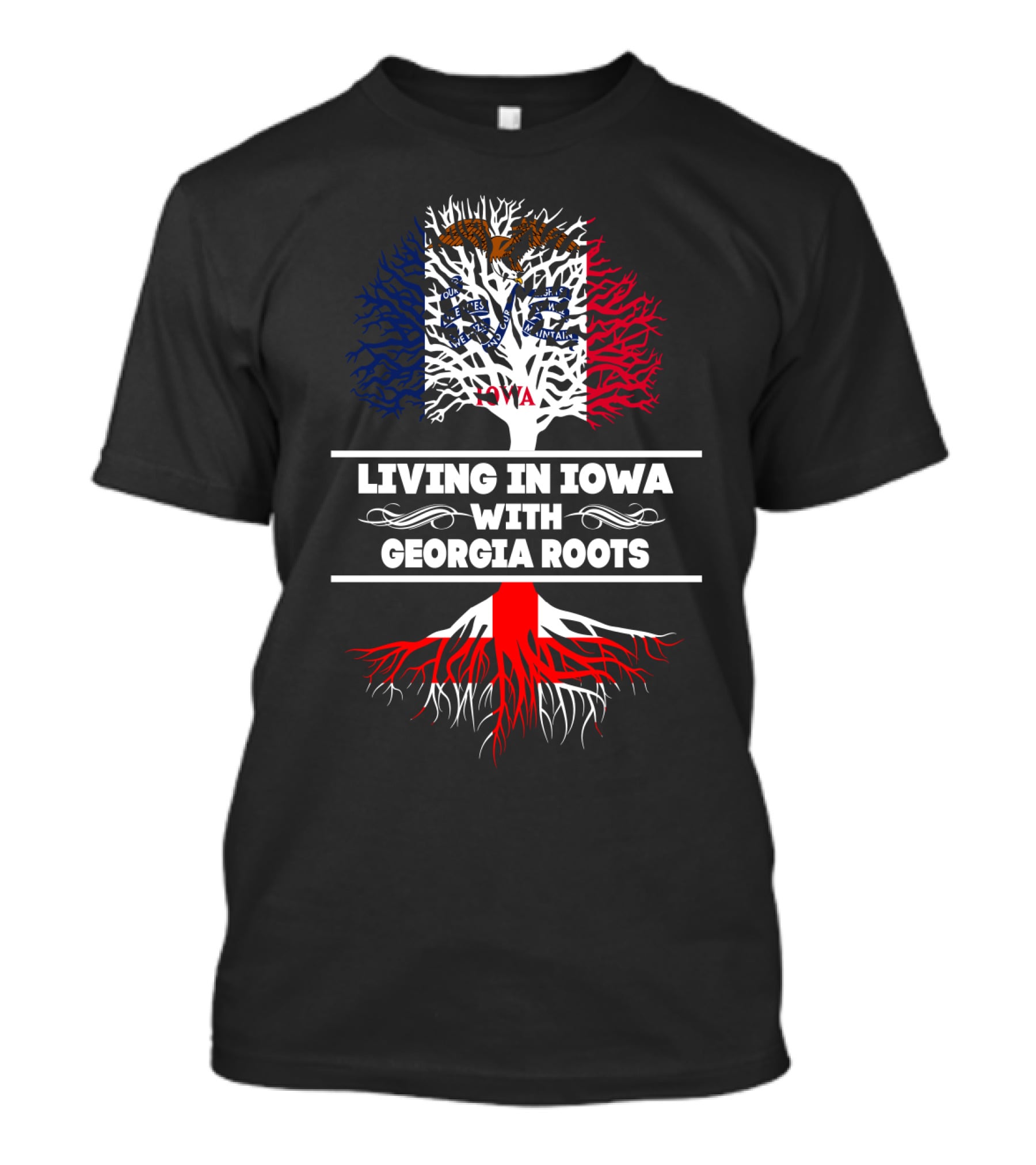 Iowa Pride Tree With Georgia Heritage Roots And State Flag T-Shirt