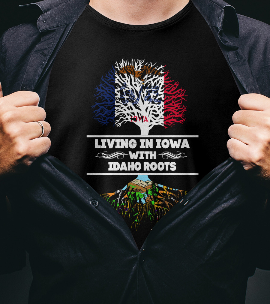 Iowa Pride With Deep Idaho Heritage Symbolized By State Tree And Root T-Shirt