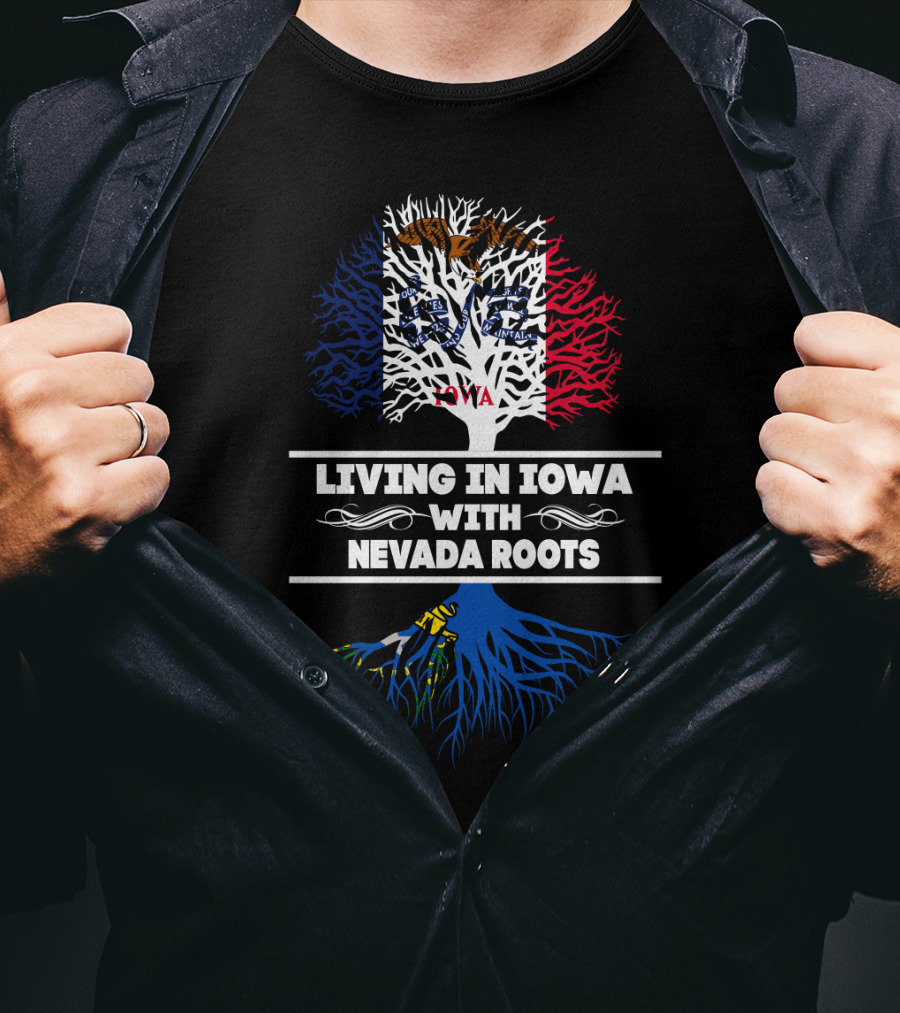 Iowa State Flag Tree With Nevada Roots Text T-Shirt