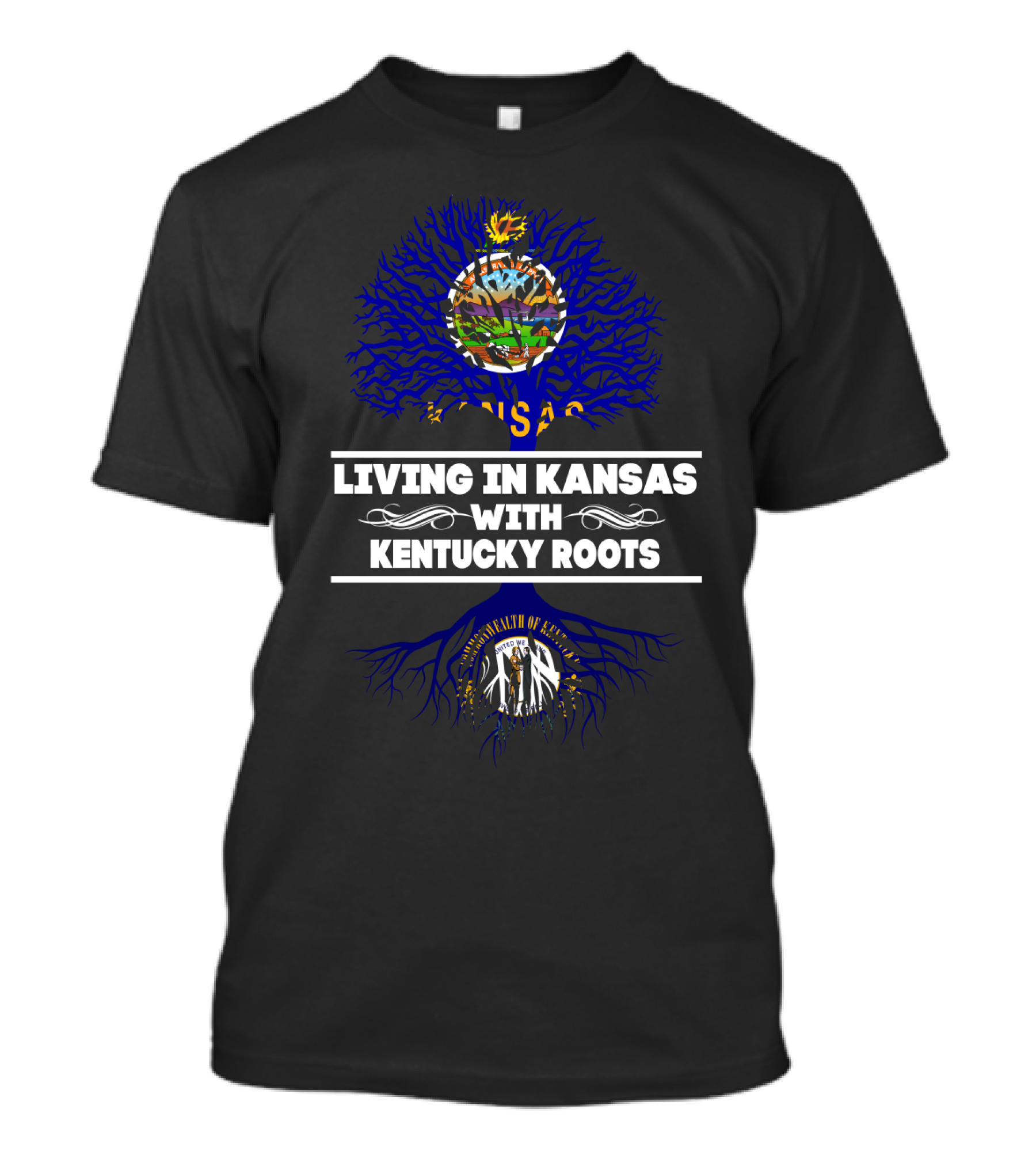 Kansas Life With Deep Kentucky Roots - State Pride Symbolism With Kansas Seal And Kentucky Emblems T-Shirt