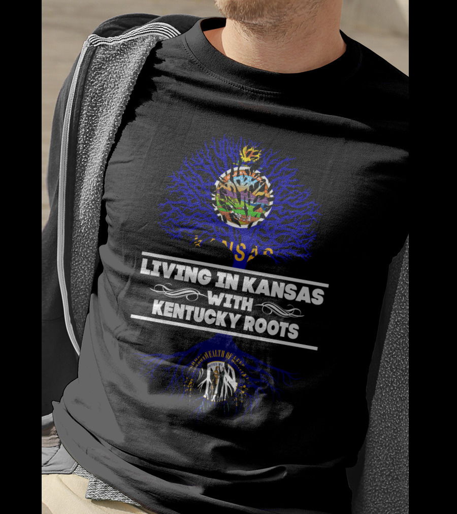 Kansas Life With Deep Kentucky Roots - State Pride Symbolism With Kansas Seal And Kentucky Emblems T-Shirt