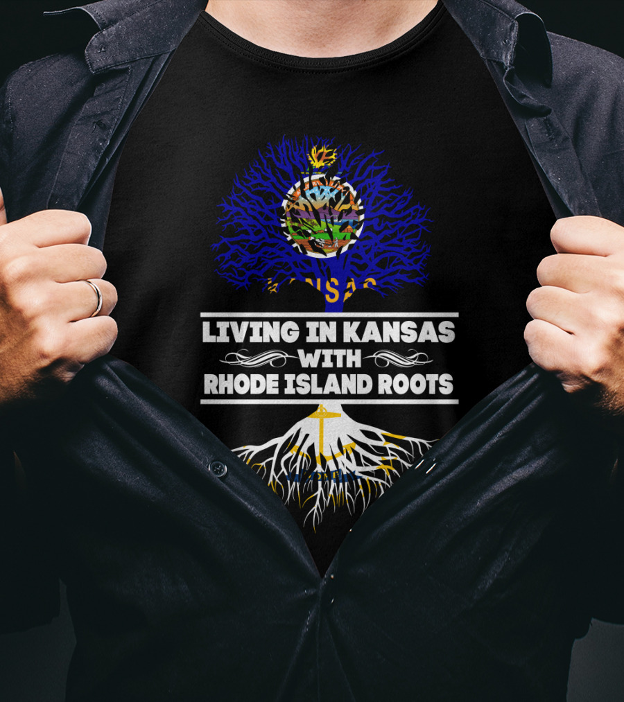 Living In Kansas With Rhode Island Roots Kansas State Seal Tree T-Shirt