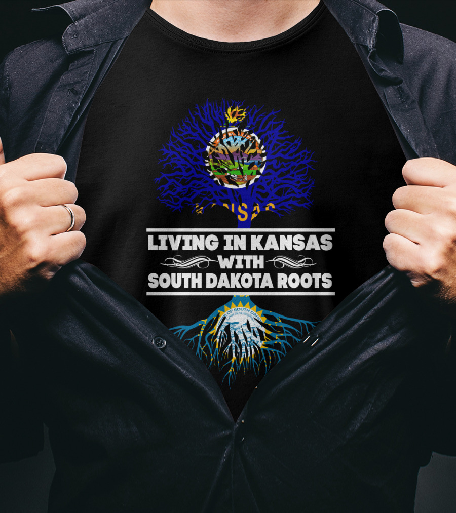 Living In Kansas With South Dakota Roots Kansas Seal And South Dakota Ribbons T-Shirt