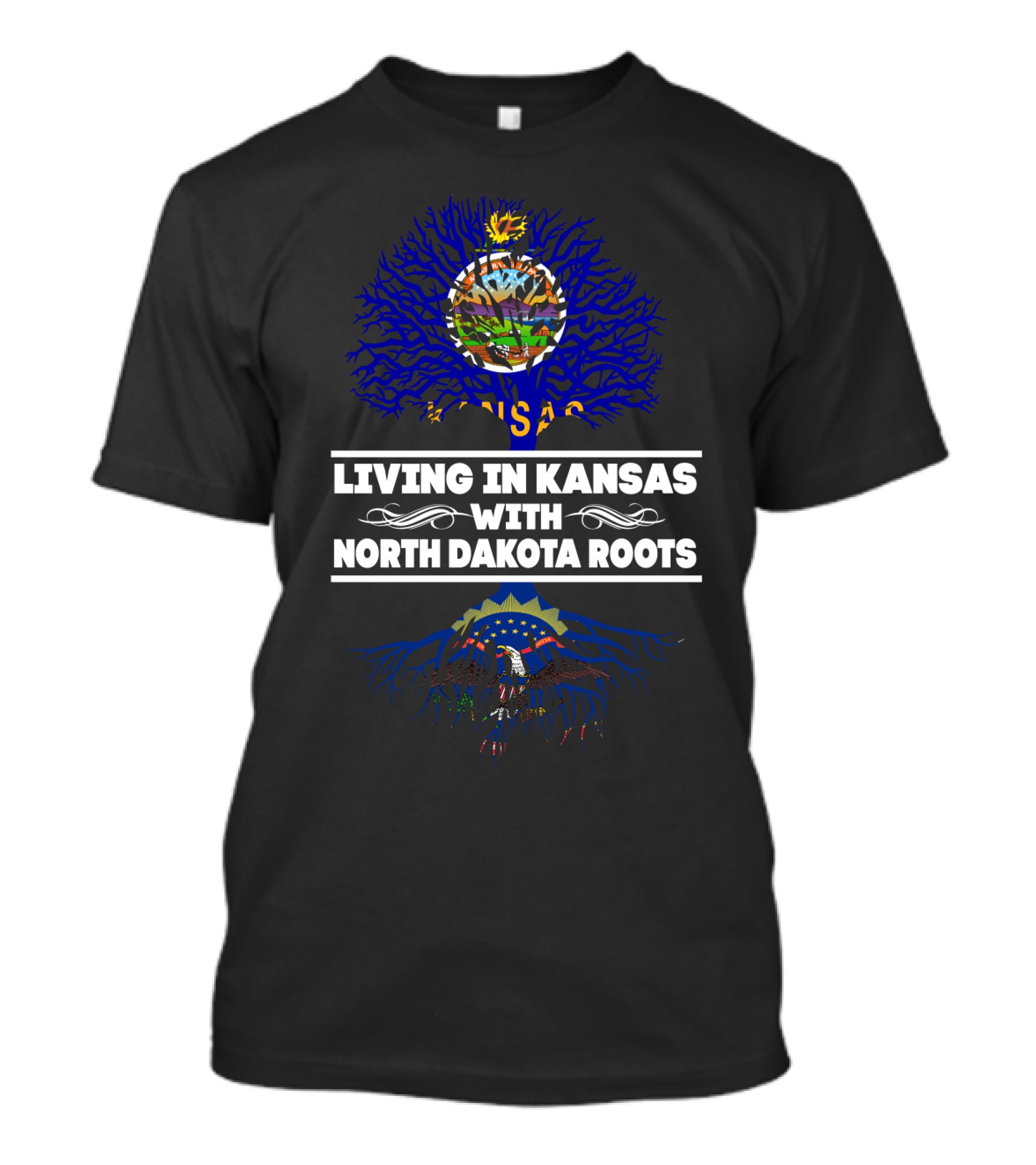 Kansas Life With Deep North Dakota Heritage Featuring State Emblems T-Shirt