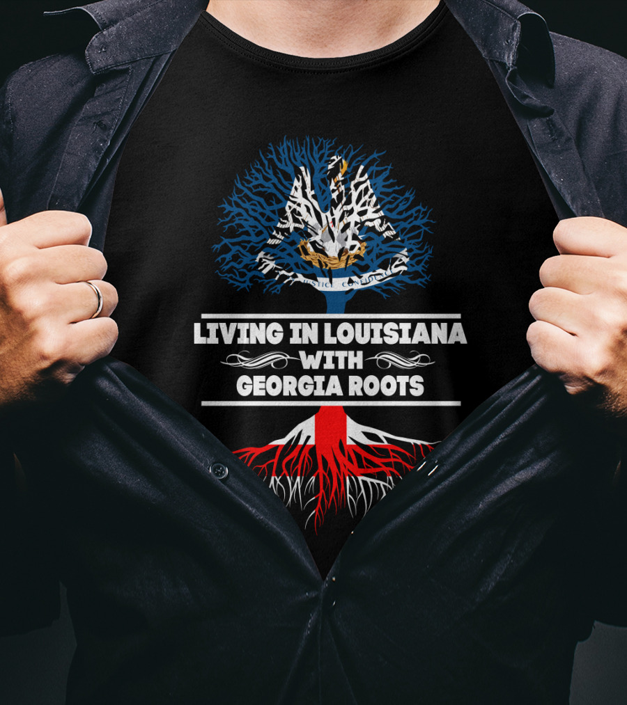 Living In Louisiana With Georgia Roots Pelican Seal Tree T-Shirt