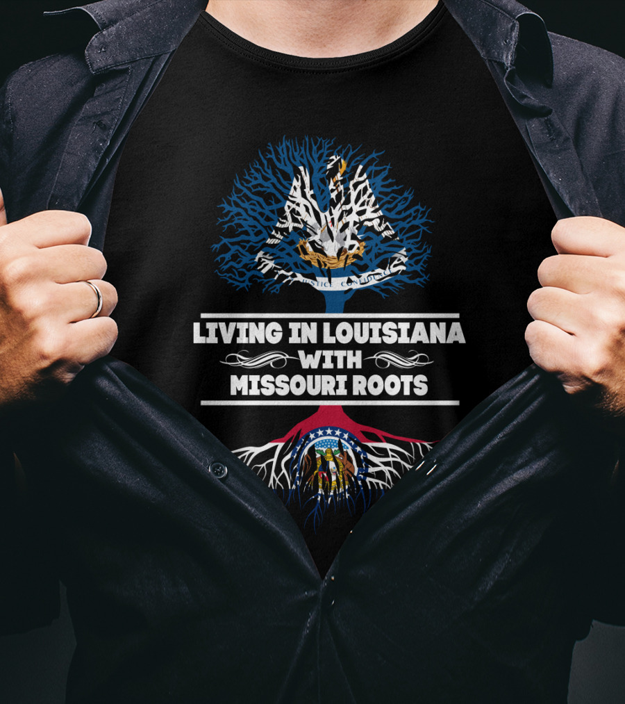 Louisiana And Missouri Heritage Fusion With State Symbol Tree T-Shirt