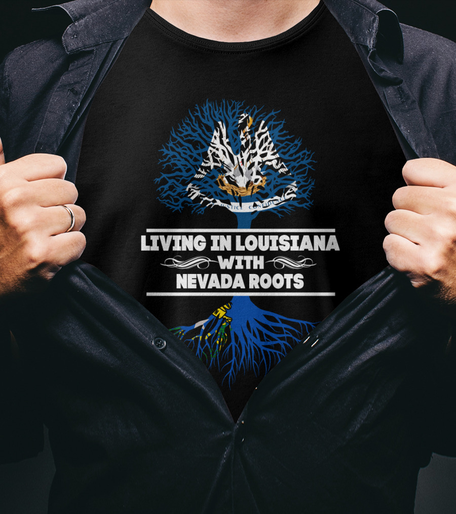 Living In Louisiana Embracing Nevada Roots With Pelican And Tree Symbolism T-Shirt