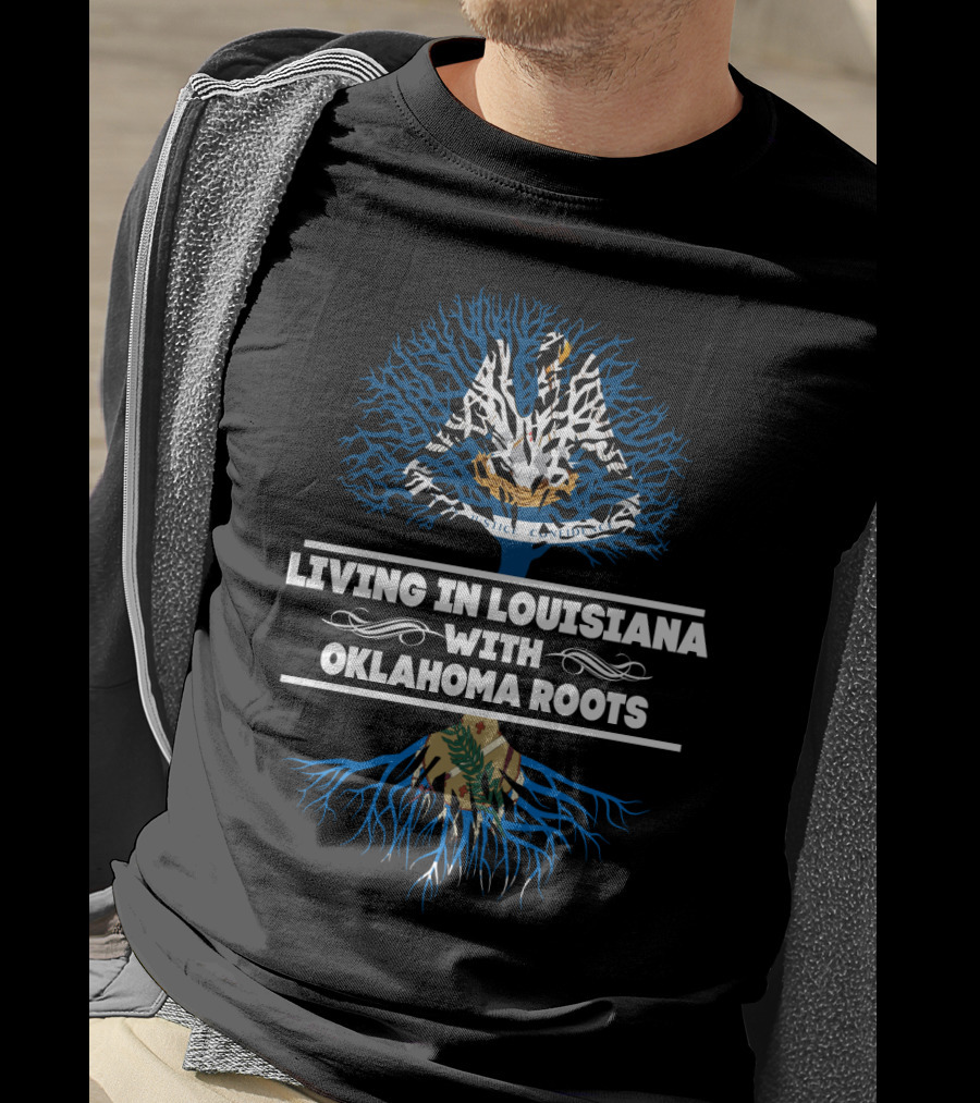 Living In Louisiana With Oklahoma Roots Pelican And State Symbols Tree T-Shirt