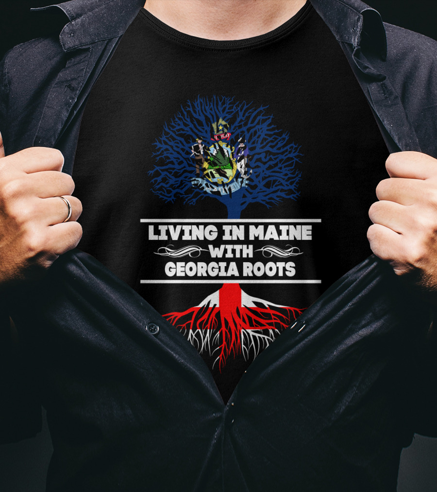 Living In Maine Beneath Georgia Heritage With State Symbols And Root T-Shirt