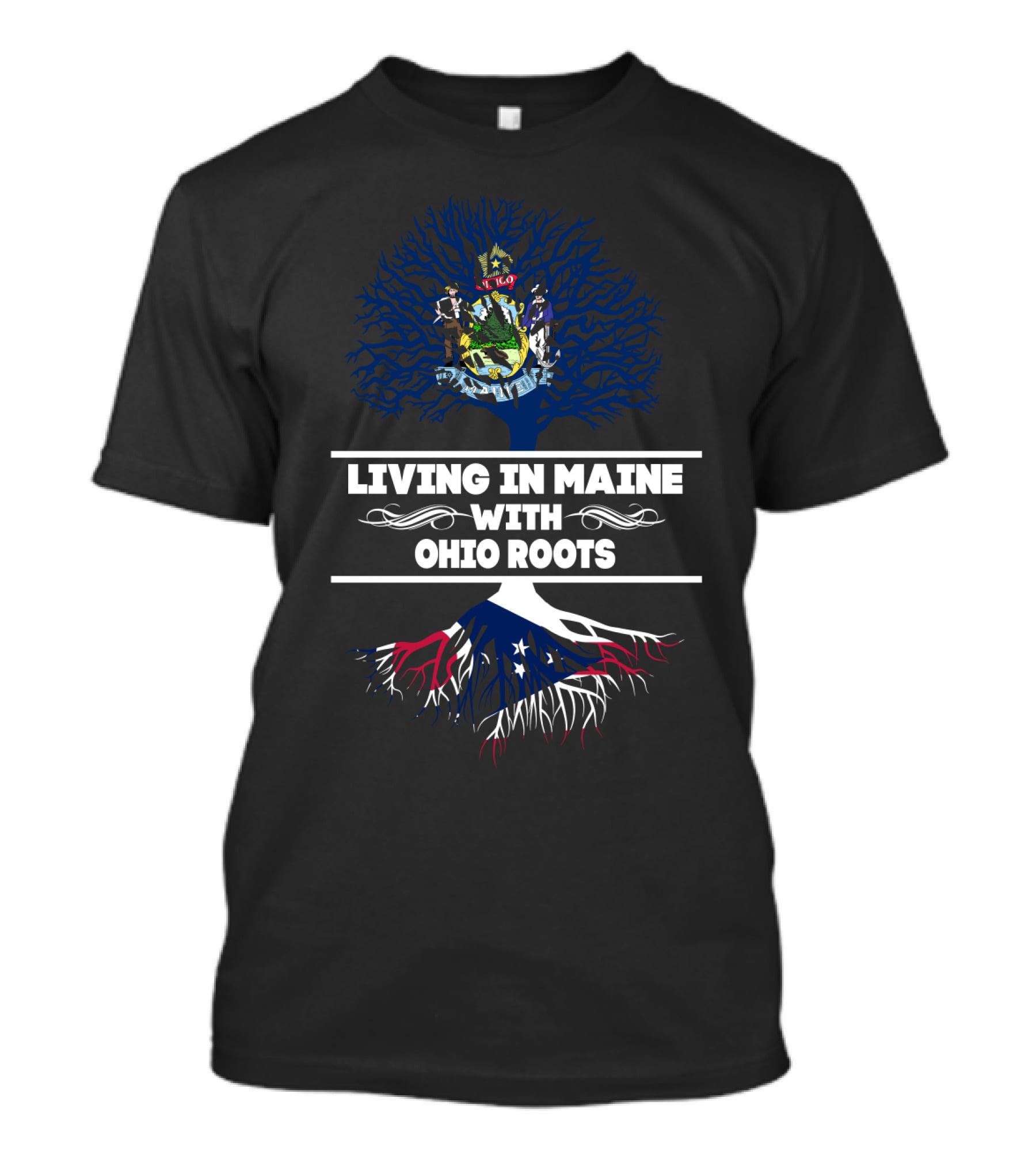 Maine Living Ohio Roots Tree With State Symbols T-Shirt