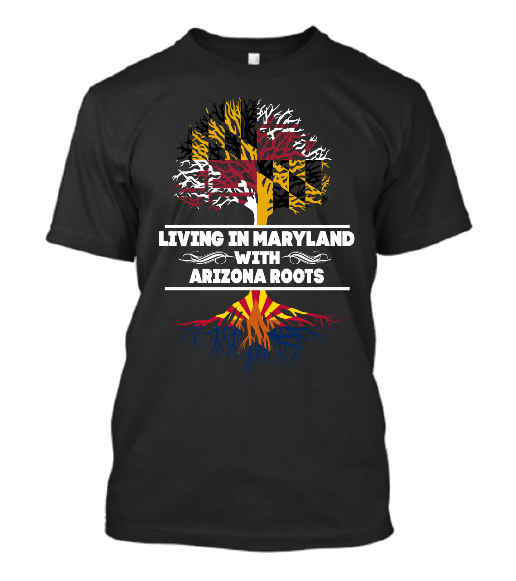 Maryland Living Arizona Roots Tree With State Flag Colors T-Shirt