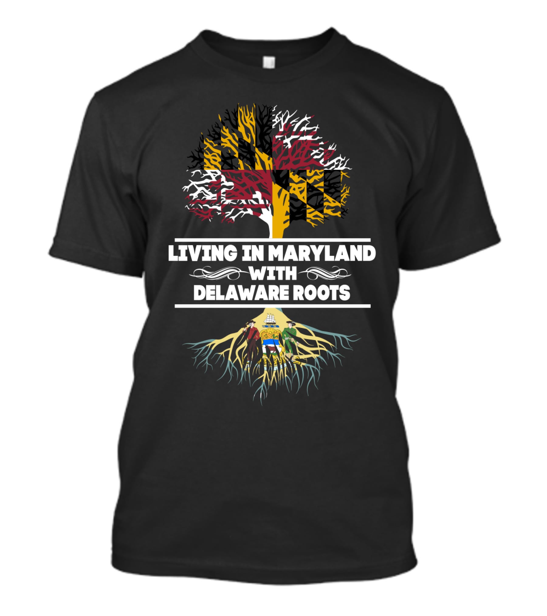 Maryland Pride Delaware Heritage Tree With Flags And Roots T-Shirt
