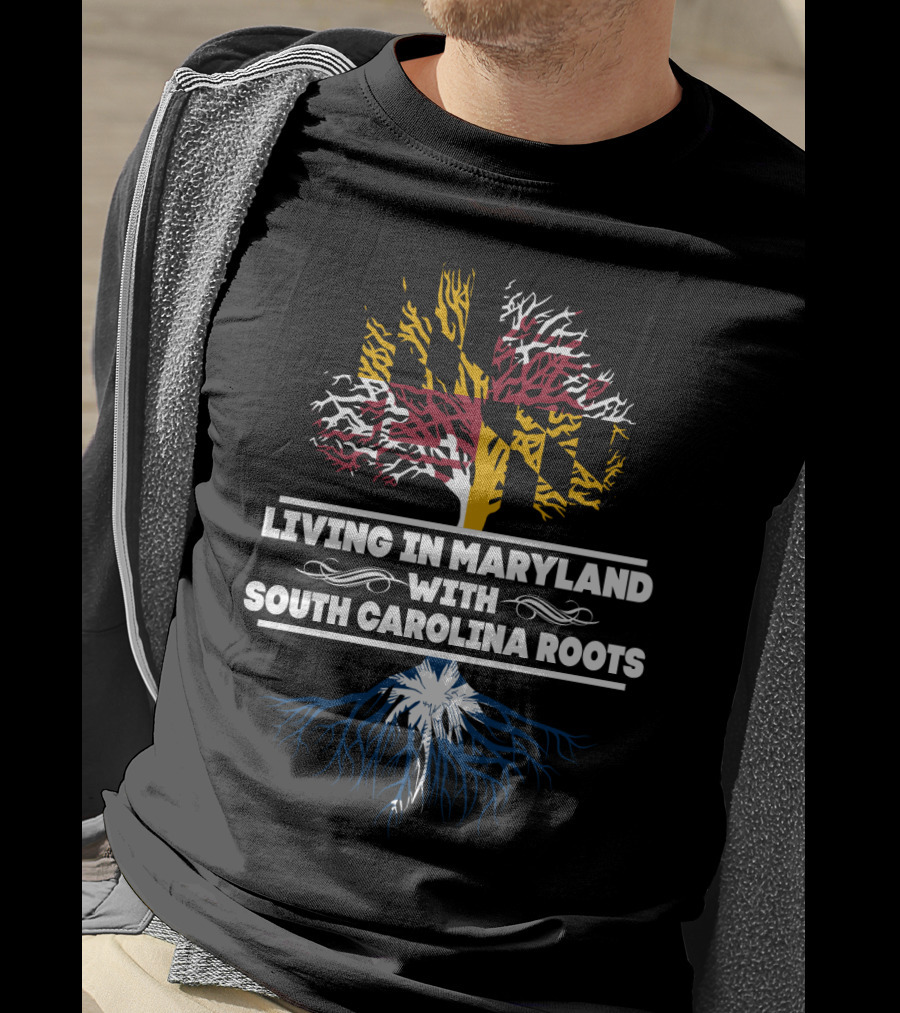 Maryland Flag Tree With South Carolina Palmetto Roots T-Shirt