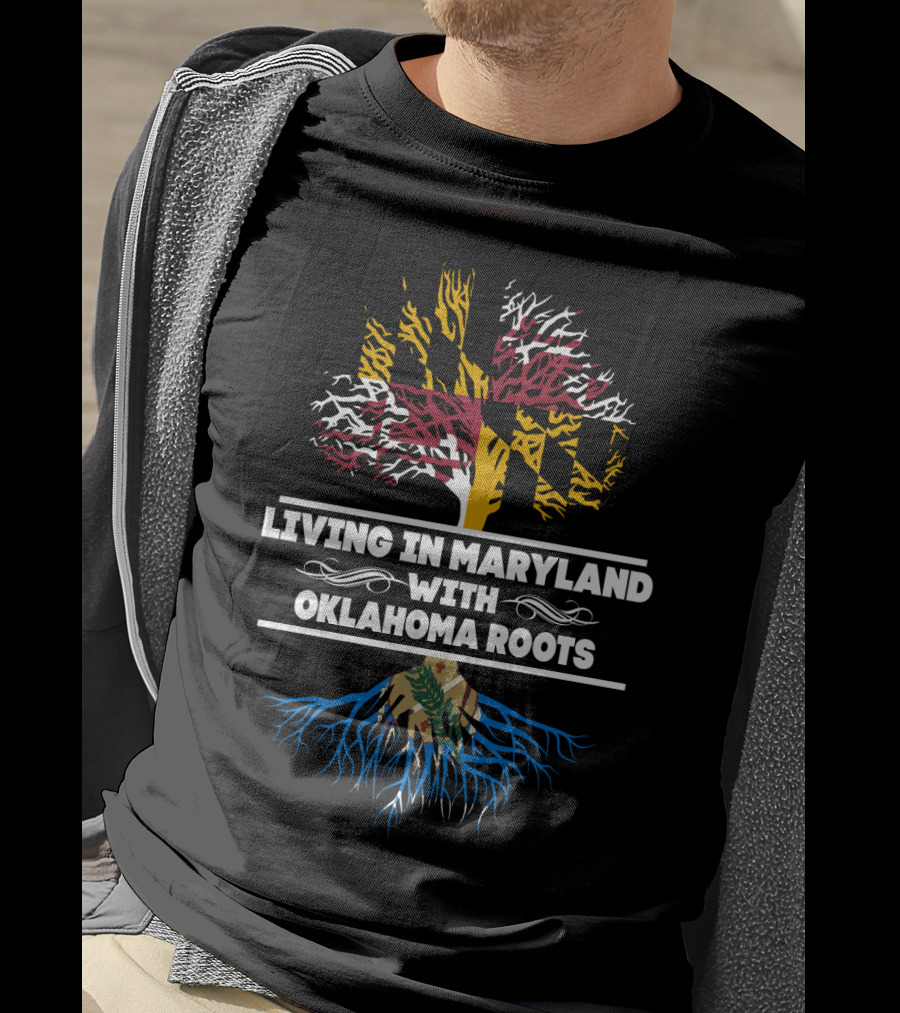 Maryland Flag Tree And Blue Oklahoma Roots Connection T-Shirt