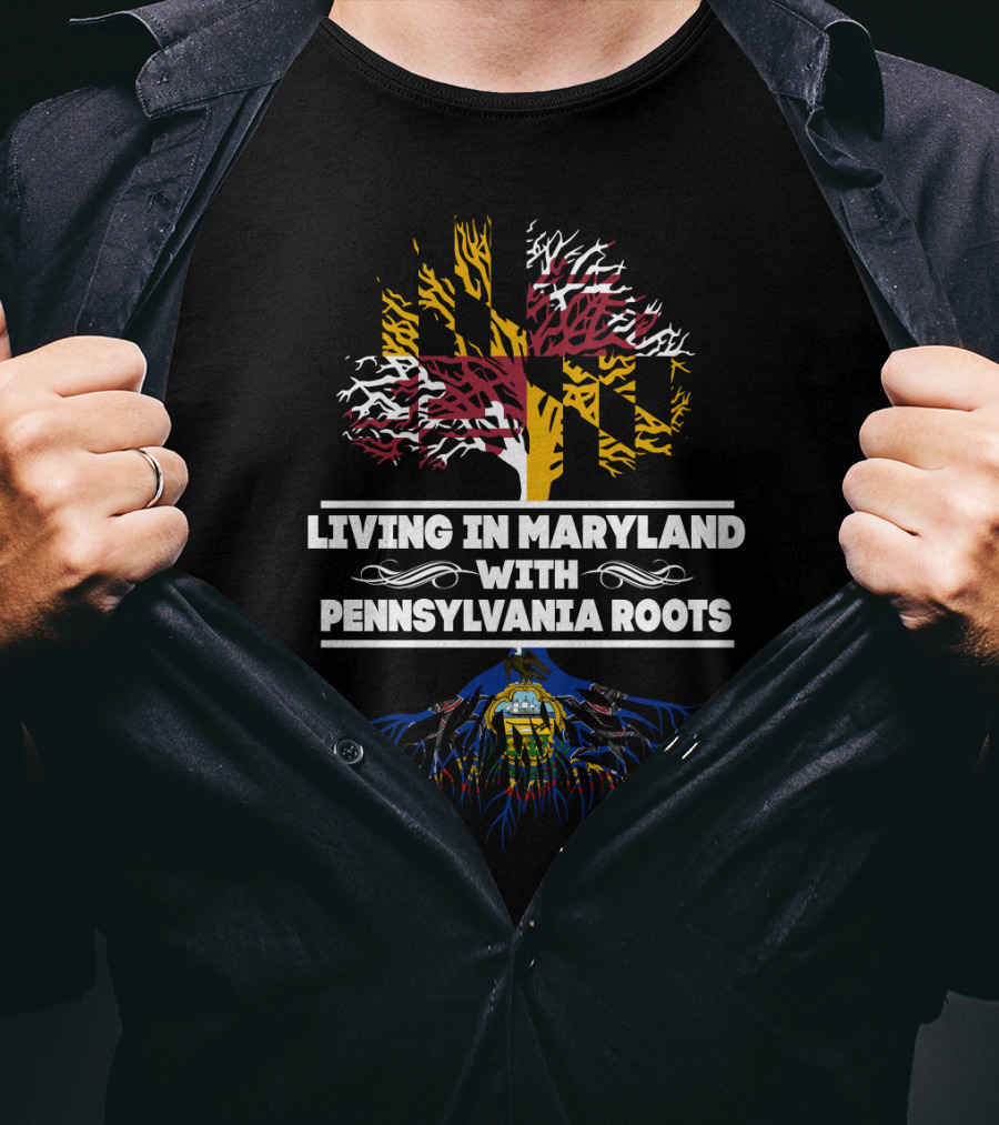 Living In Maryland With Pennsylvania Roots Maryland Flag Colors Tree T-Shirt