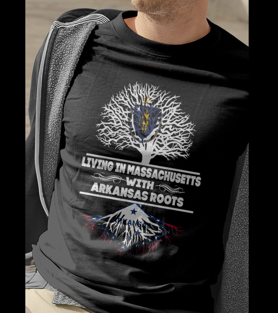 Living In Massachusetts With Arkansas Roots Massachusetts Crest Tree T-Shirt