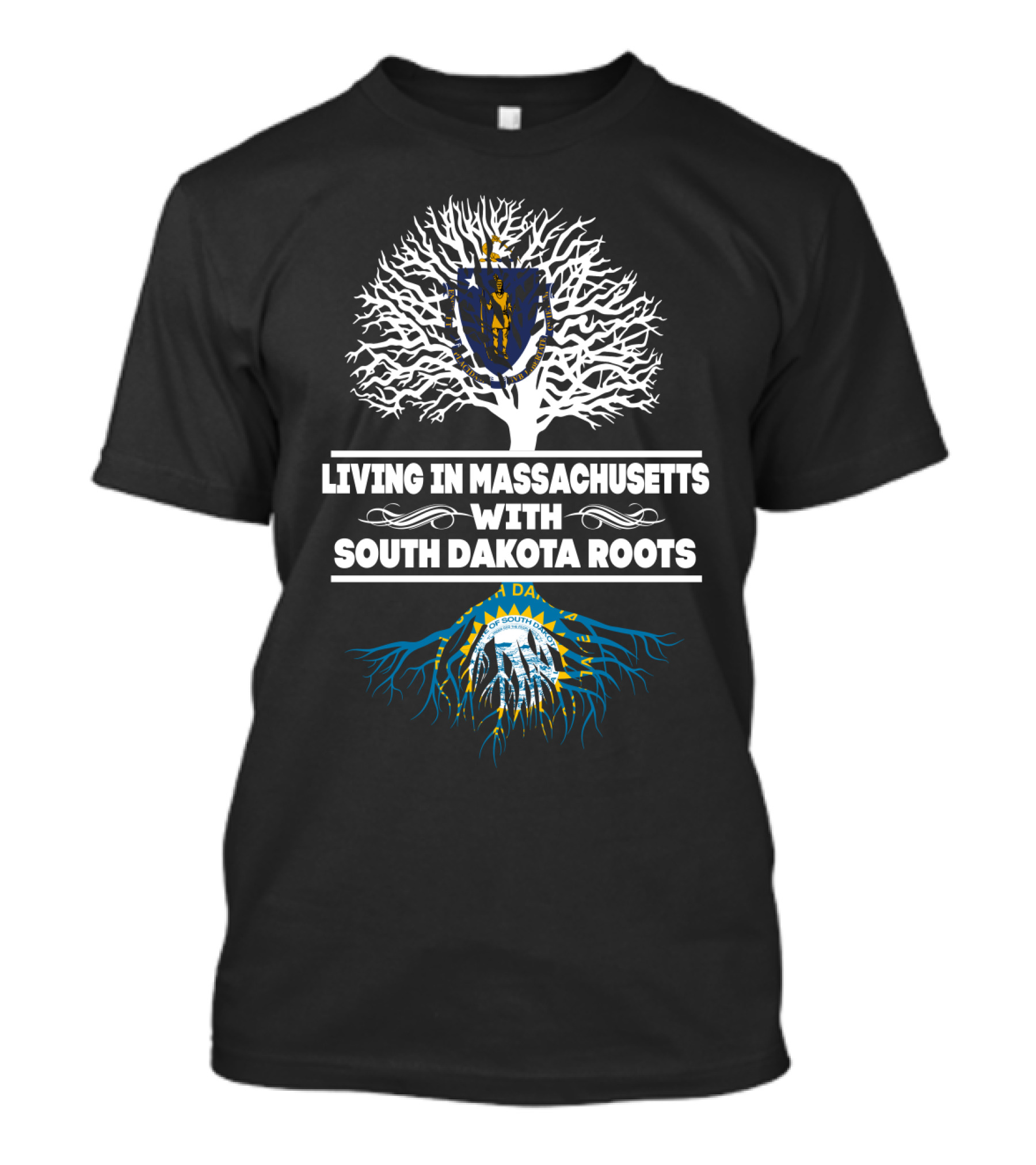 Living In Massachusetts With South Dakota Roots Tree T-Shirt