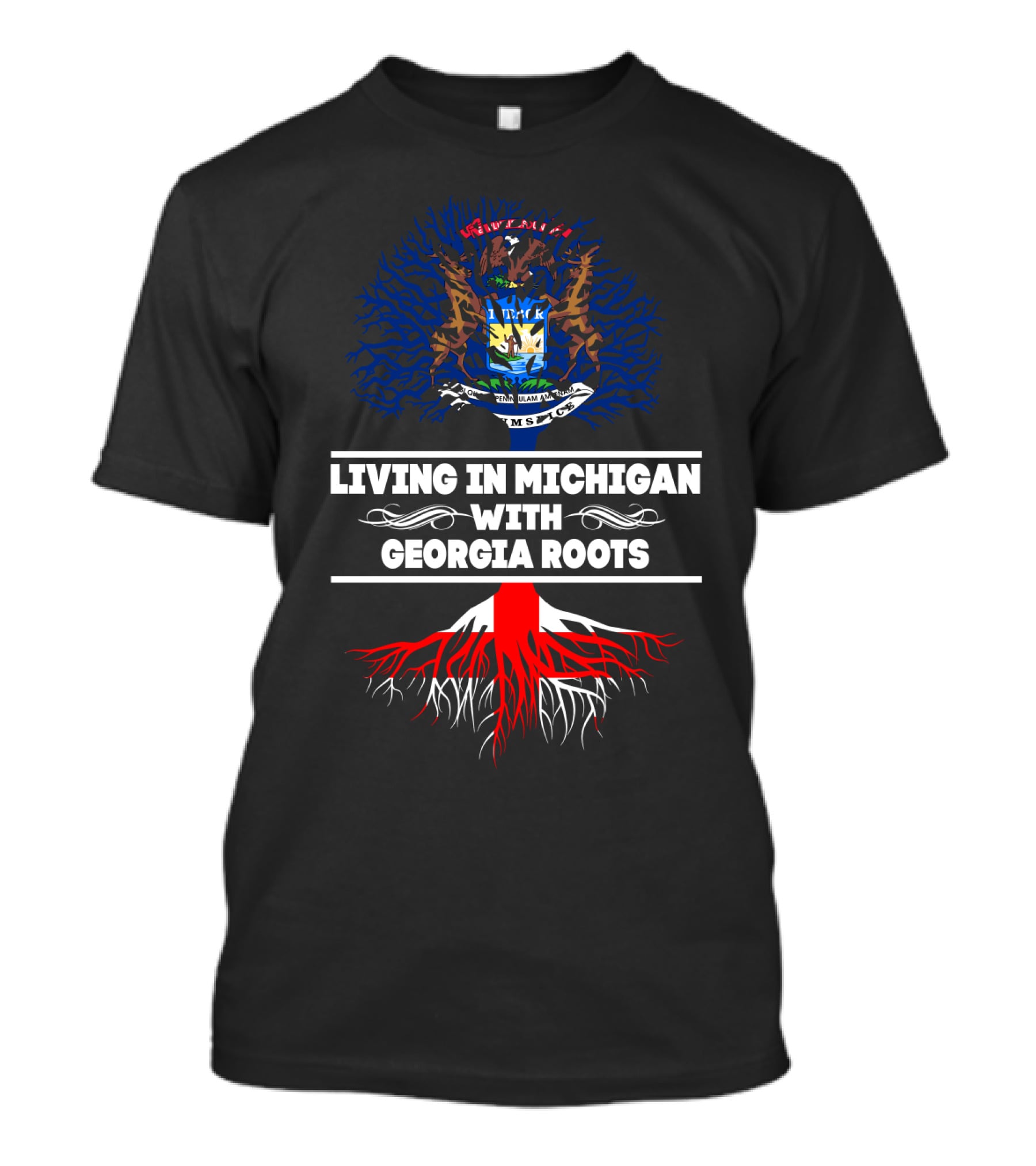Michigan And Georgia Connection: Embracing State Roots With Iconic Tree And Flag Symbolism T-Shirt