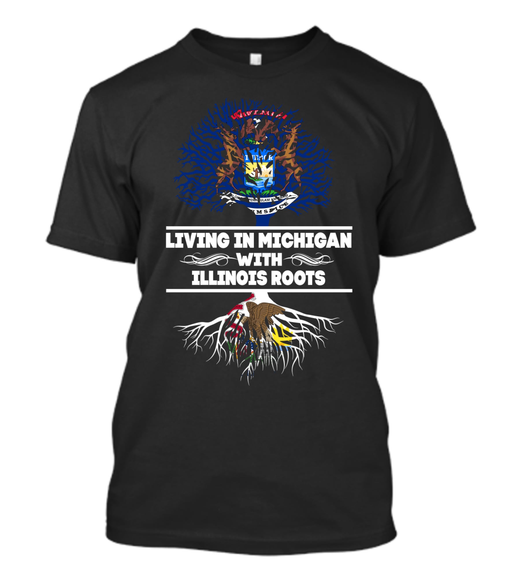 Michigan Pride With Illinois Heritage Symbolized Through State Flags And Root T-Shirt