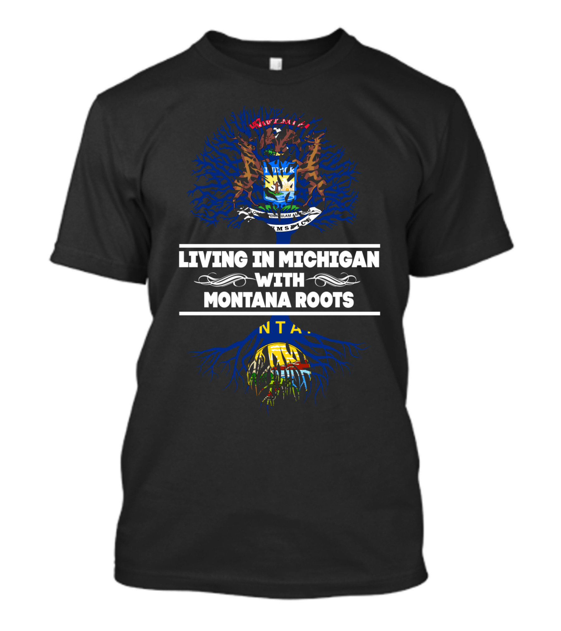 Michigan Living Montgomery Family Tree Montana Roots Crest Icons T-Shirt