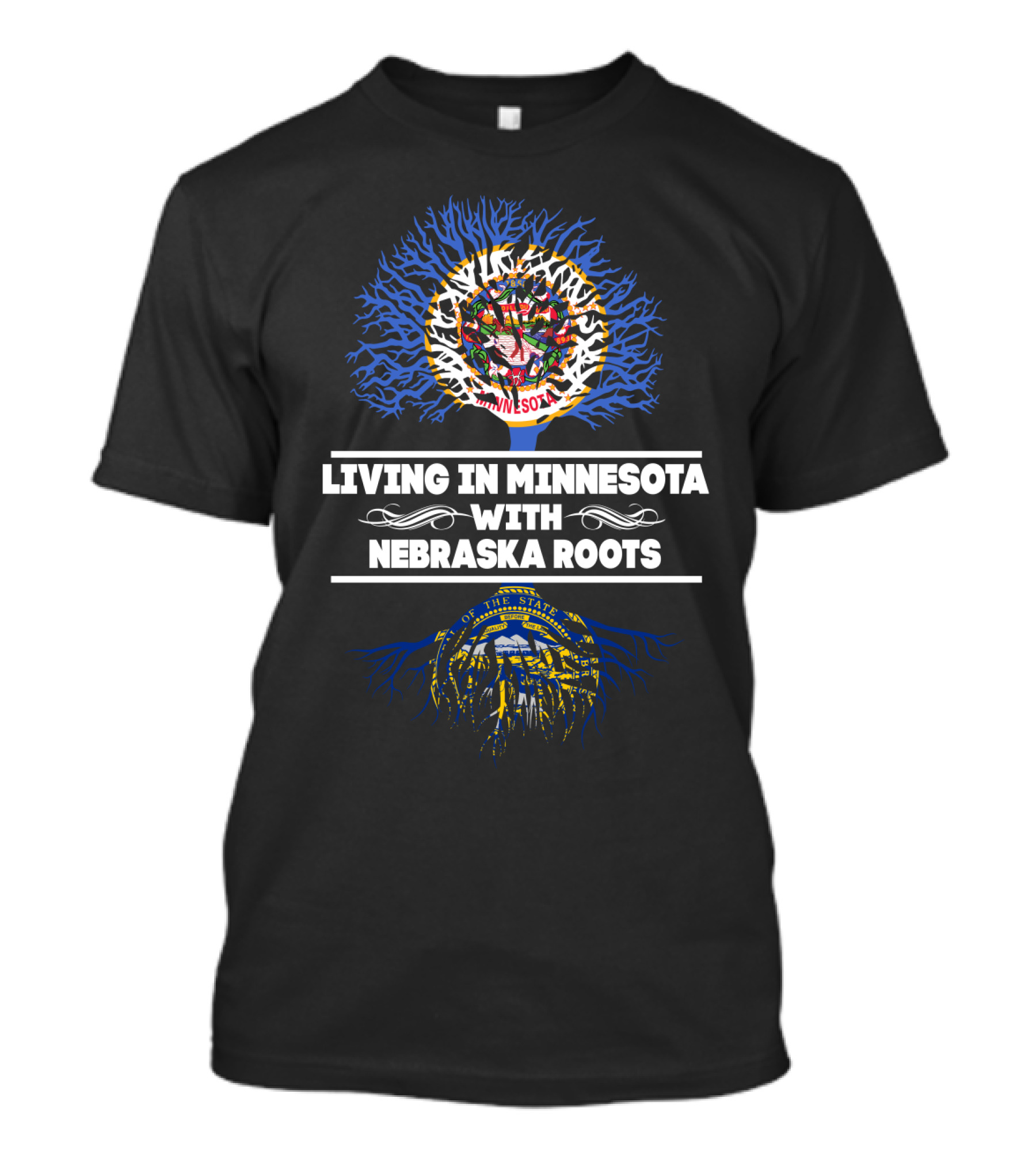 Living In Minnesota With Nebraska Roots State Seal Tree T-Shirt