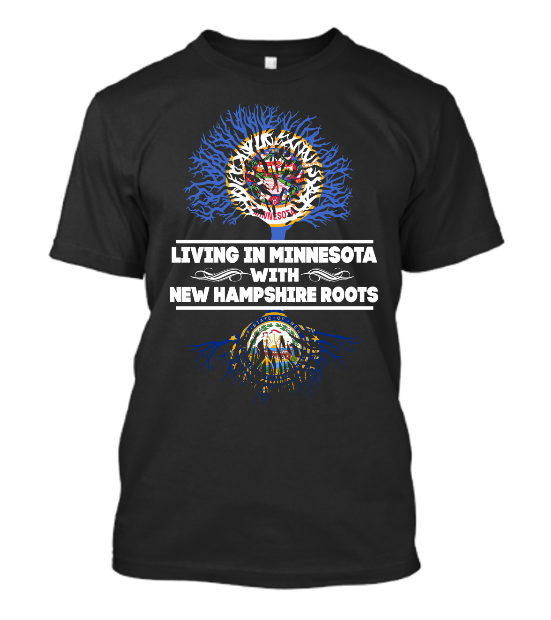 Minnesota Pride With New Hampshire Heritage State Seals And Tree Roots T-Shirt