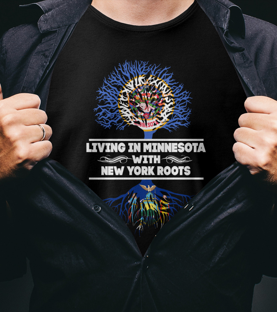 Minnesota Life With New York Heritage Tree Design Featuring State Colors And Symbolism T-Shirt