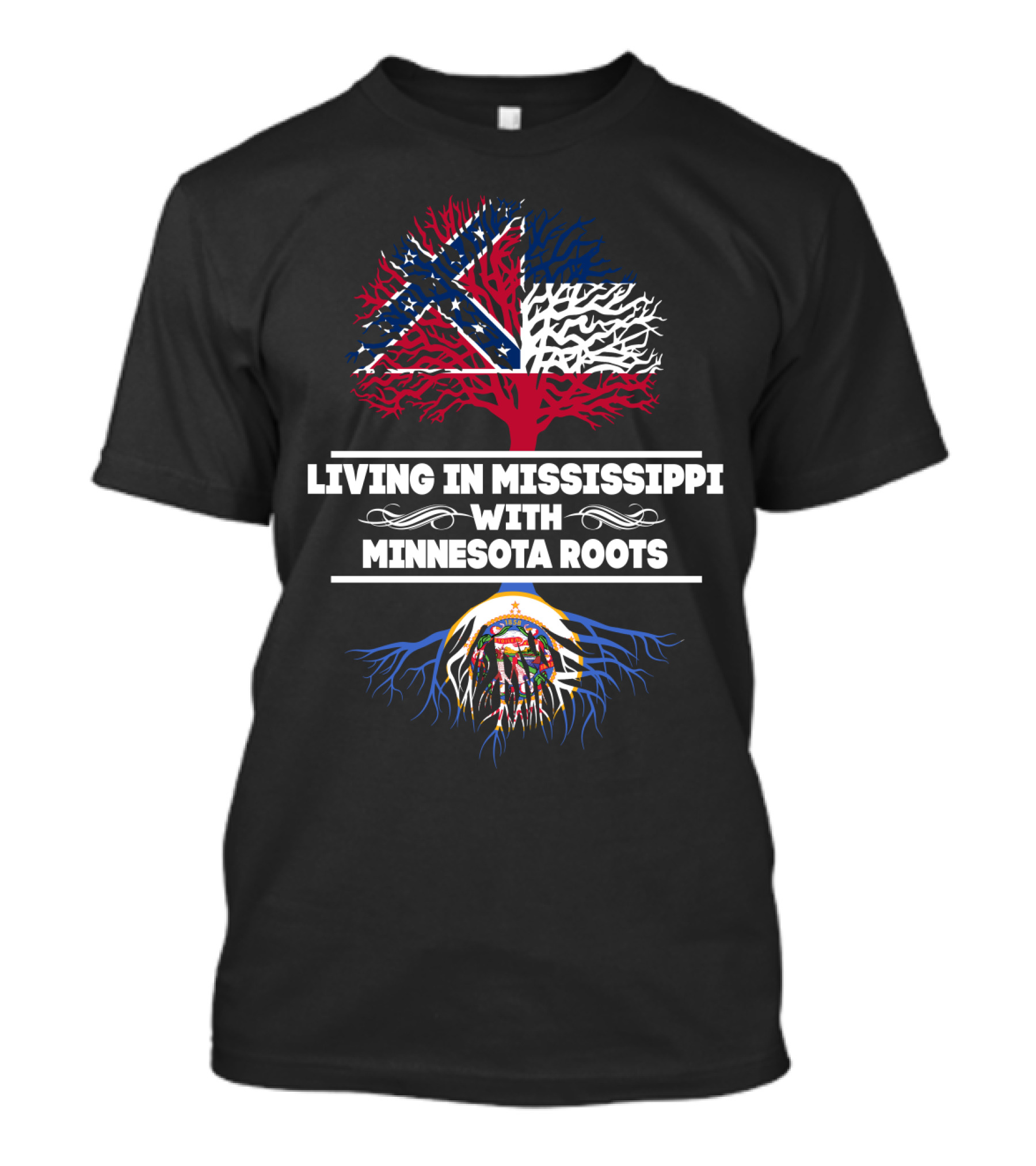 Living In Mississippi Embracing Minnesota Roots With State Flag Symbolism T-Shirt
