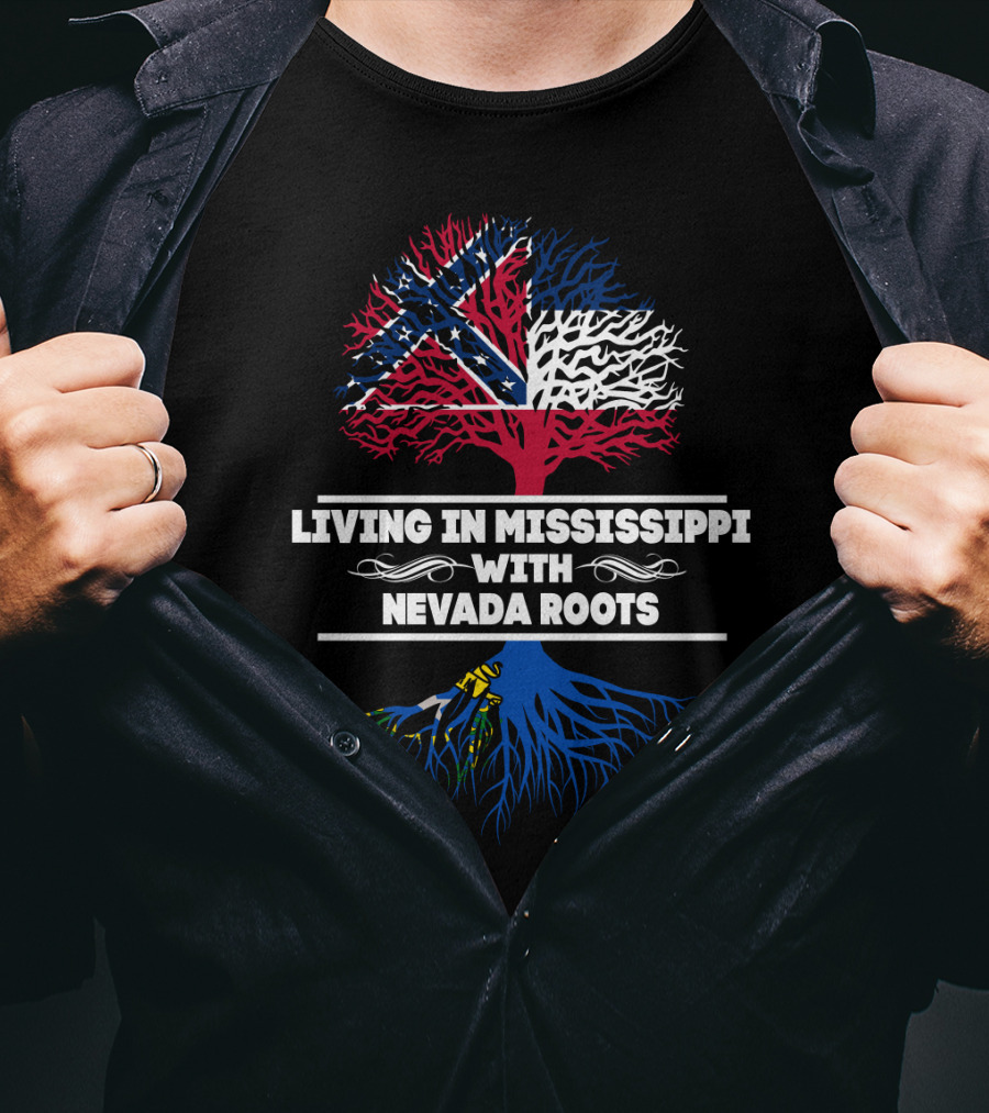 Mississippi State Flag Tree Graphic With Nevada Roots Symbolism T-Shirt