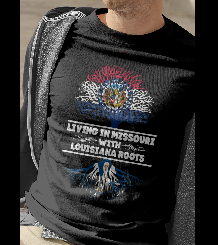 Missouri And Louisiana Heritage Tree Symbol With State Flags T-Shirt