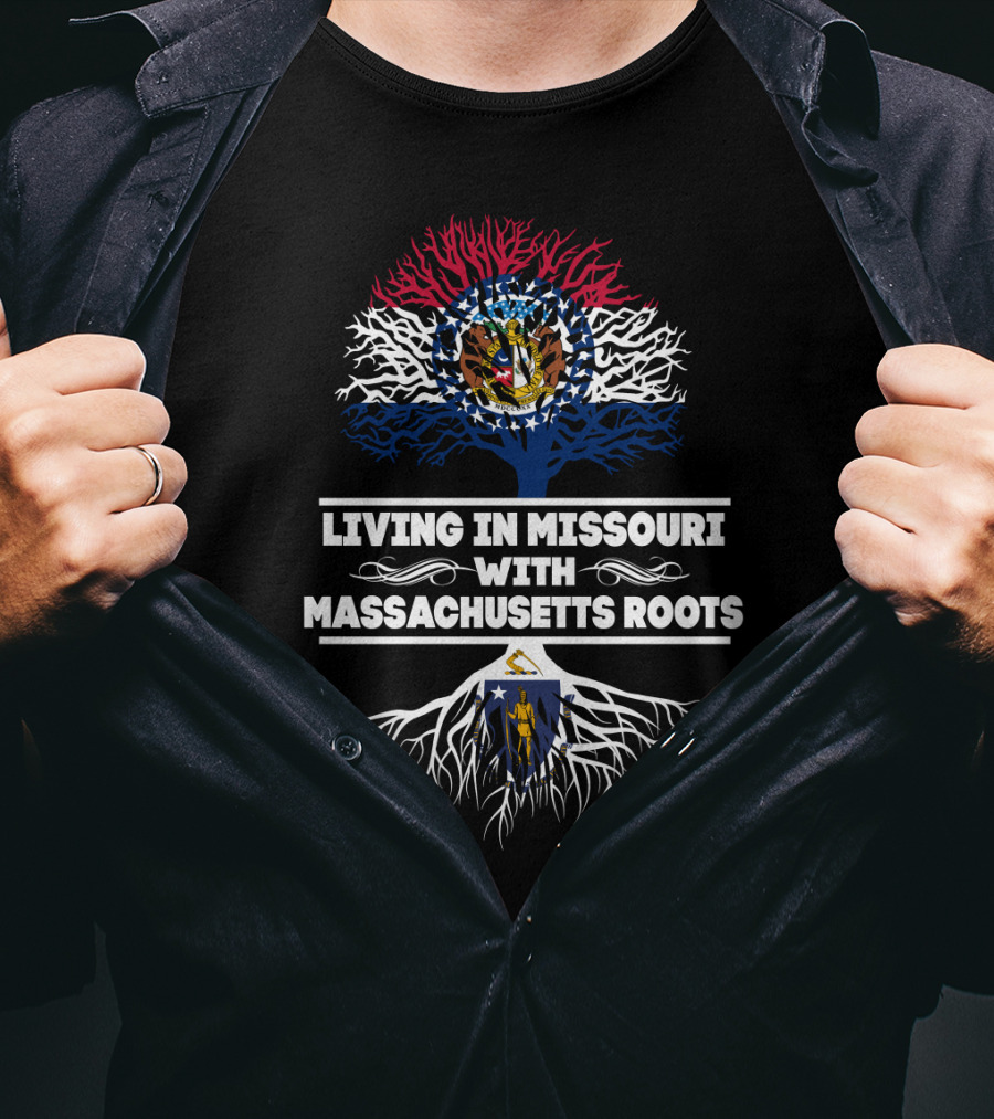 Missouri State Pride With Massachusetts Roots Symbolism Featuring State Flags And Tree T-Shirt