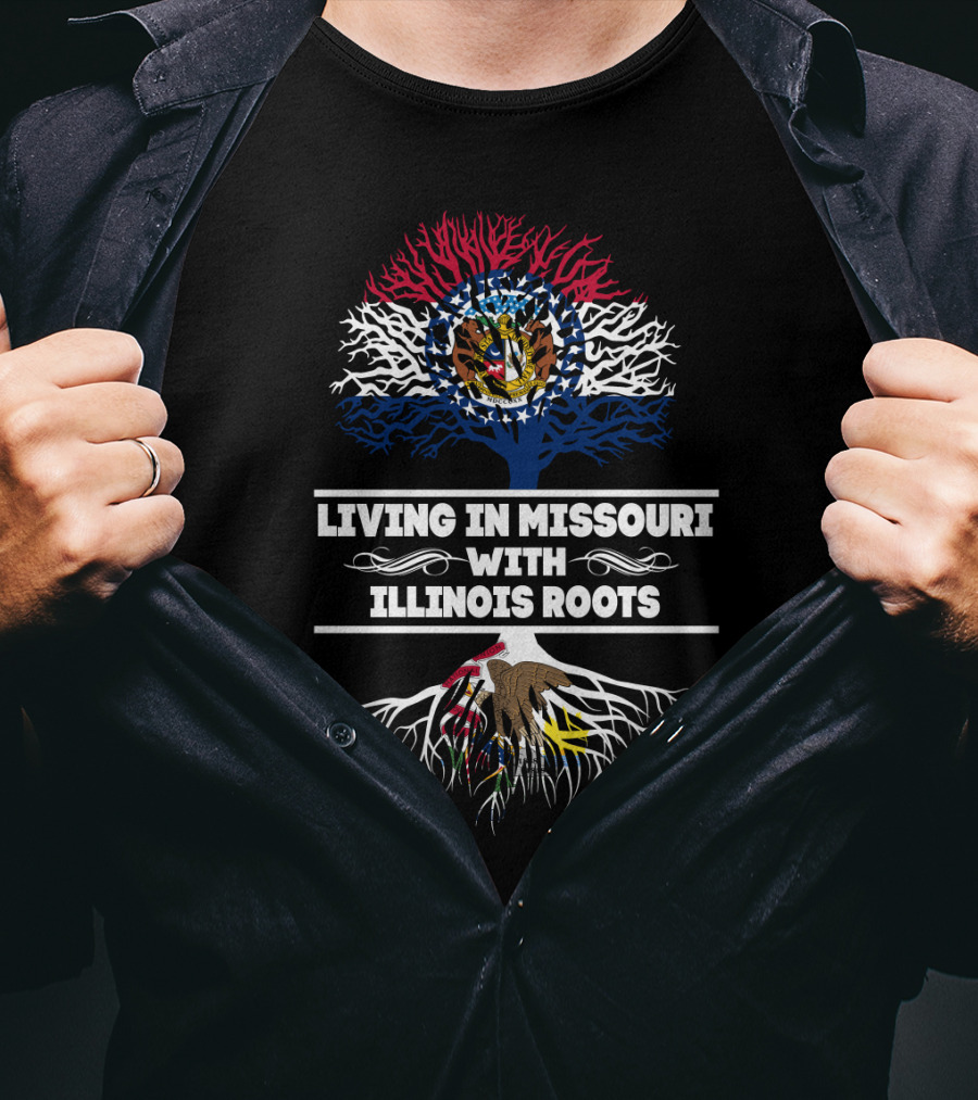 Missouri Living Illinois Roots With State Flags And Symbolic Tree T-Shirt