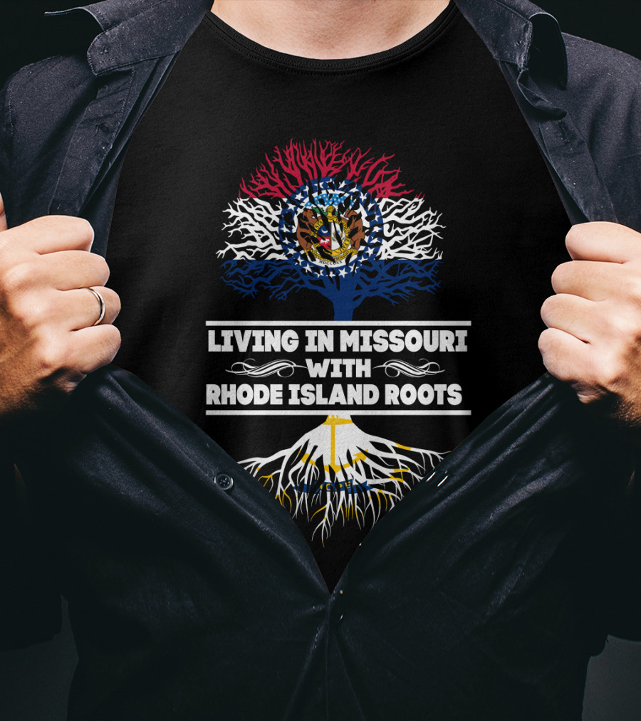 Missouri Pride Blending With Rhode Island Heritage Featuring State Colors And Symbols T-Shirt