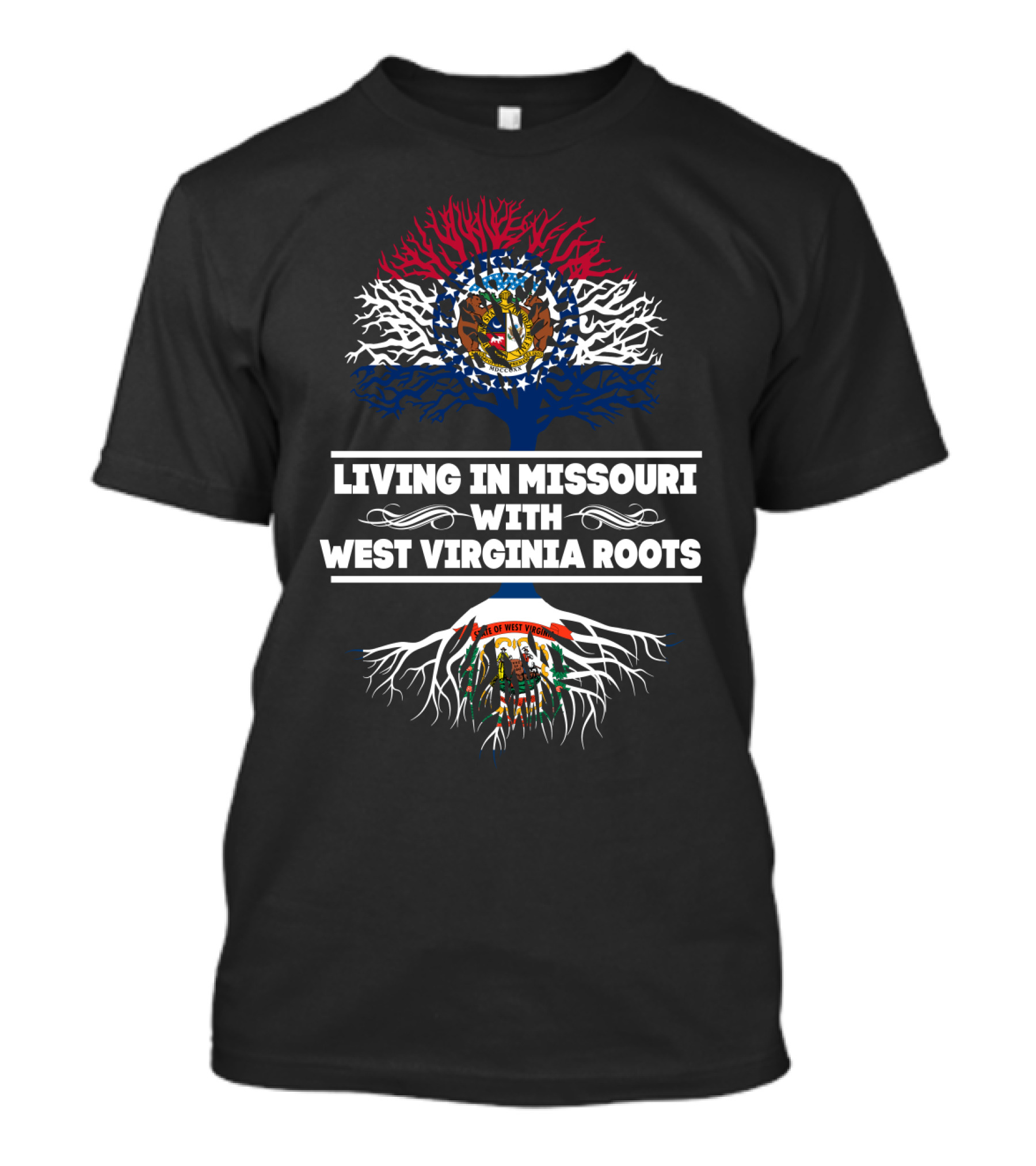 Missouri Connection With West Virginia Roots Symbolized By State Flags In Tree T-Shirt