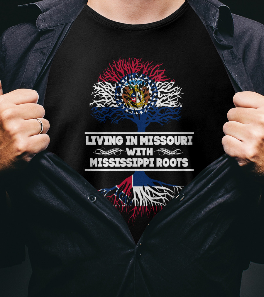 Missouri Heritage With Mississippi Roots Tree Design Featuring State Flags Iconography T-Shirt