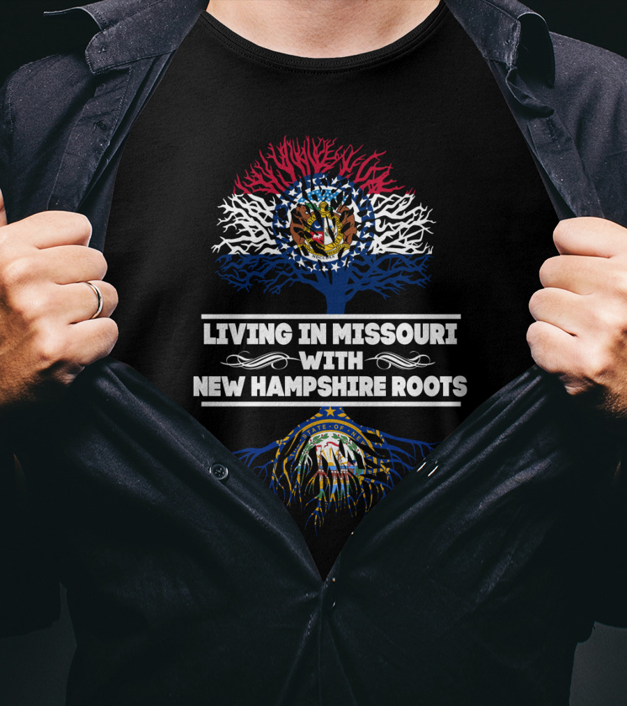 Missouri And New Hampshire Connection With Dual State Seals And Tree Roots T-Shirt