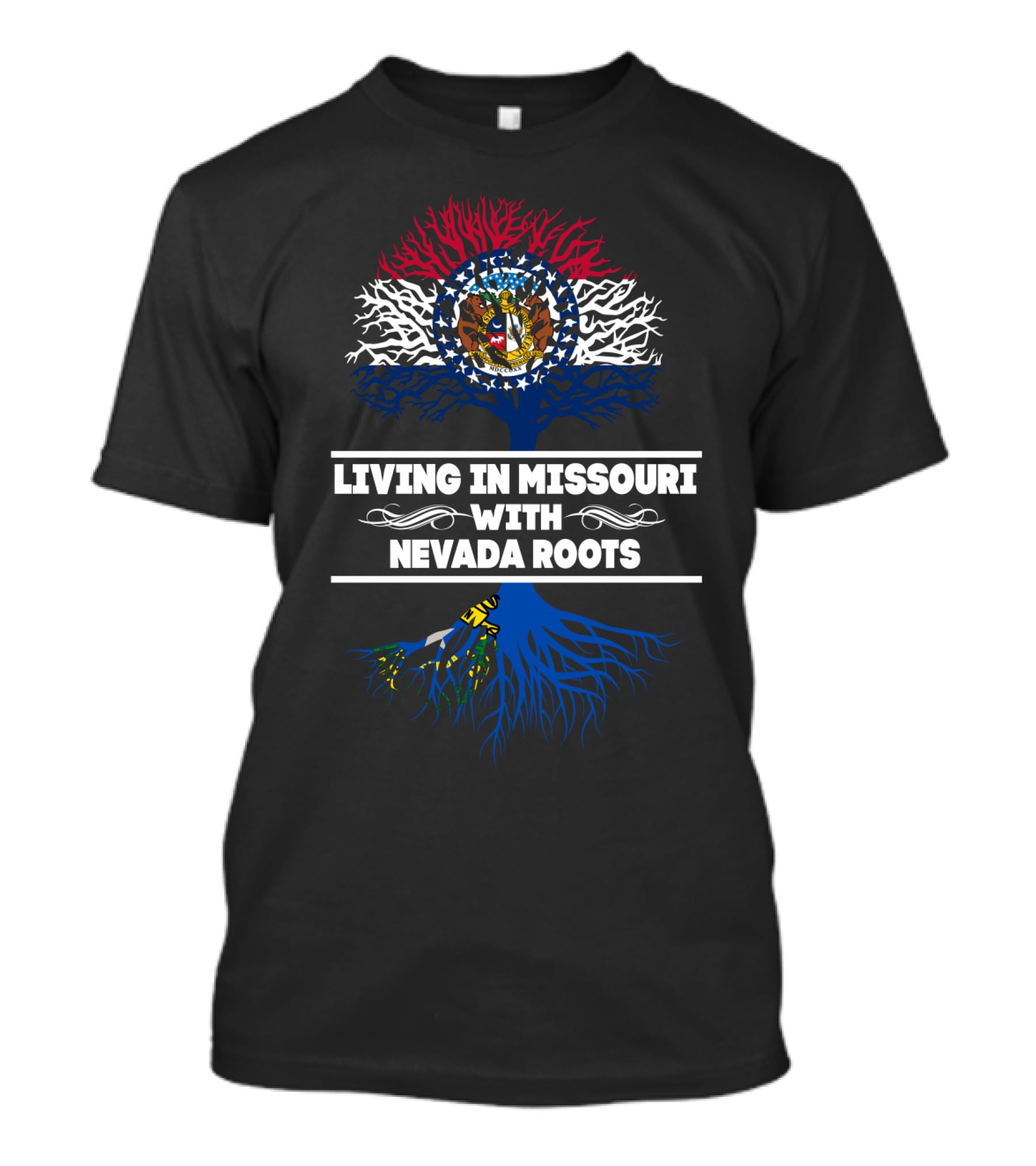 Missouri Flag Tree With Nevada Roots Symbolizing Dual State Pride T-Shirt