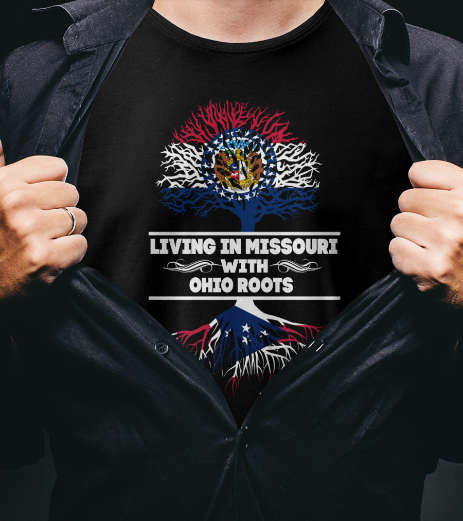 Missouri Pride With Ohio Heritage Symbolized By State Flag Tree Roots T-Shirt