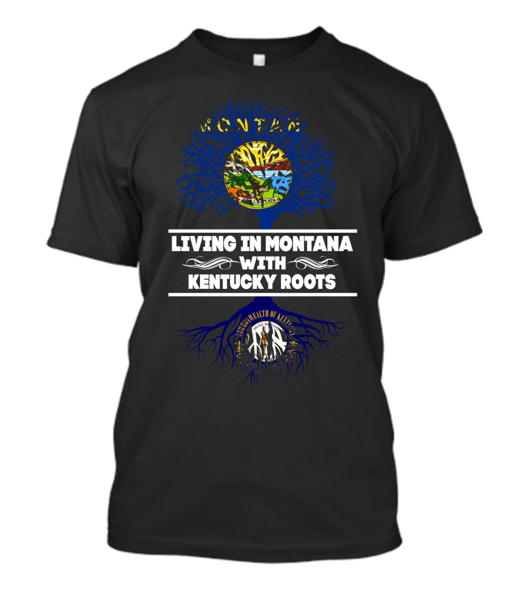 Commonwealth Of Kentucky Roots With Montana State Tree Flag T-Shirt