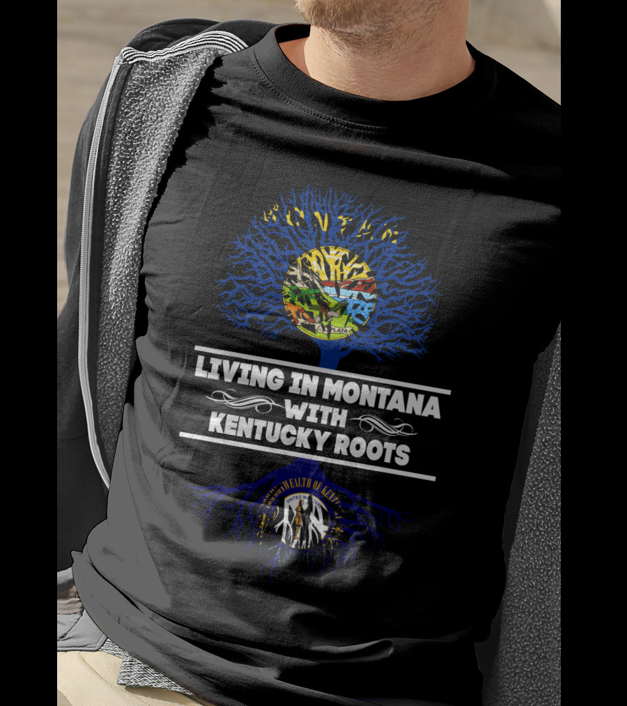 Commonwealth Of Kentucky Roots With Montana State Tree Flag T-Shirt