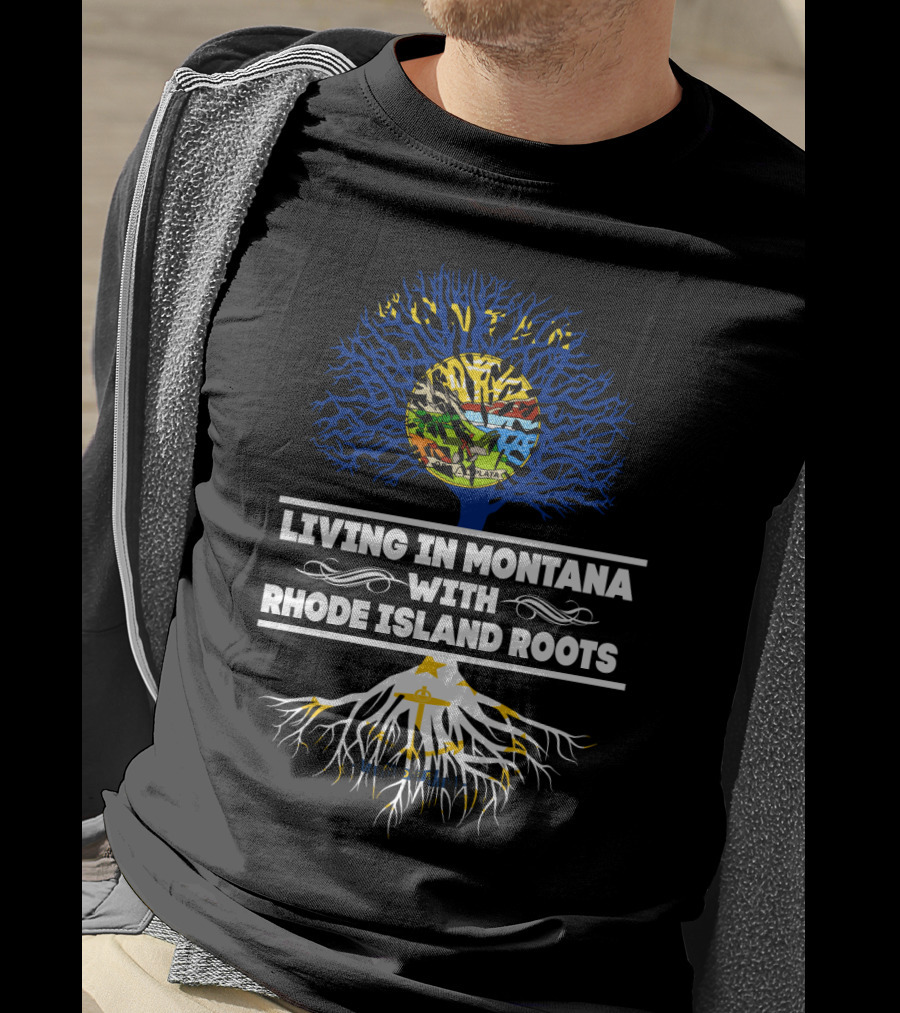 Montana Heritage Tree With Rhode Island Roots Connection Displaying State Flags T-Shirt