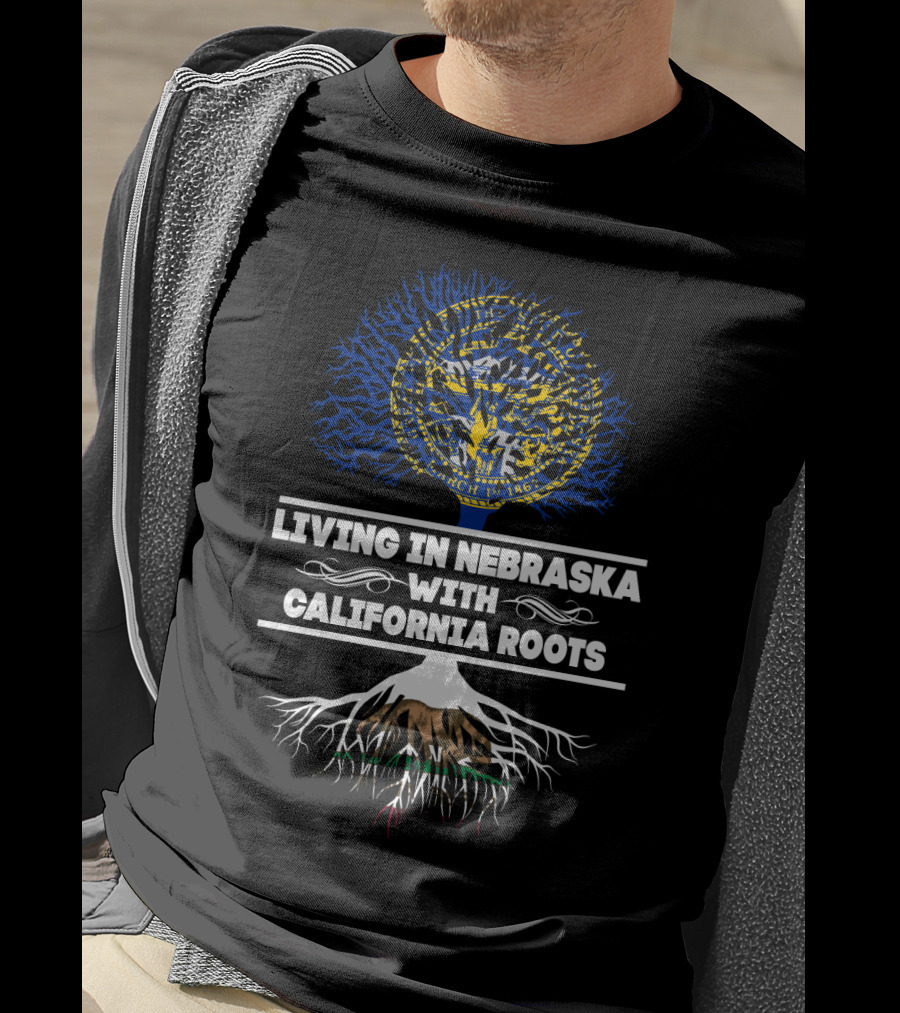 Nebraska Seal Tree Living In Nebraska With California Roots T-Shirt