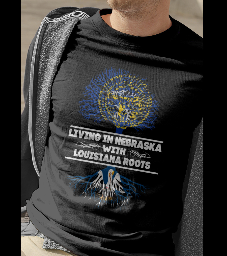 Nebraska Seal Tree Symbolism With Louisiana Heritage Pelican Roots T-Shirt
