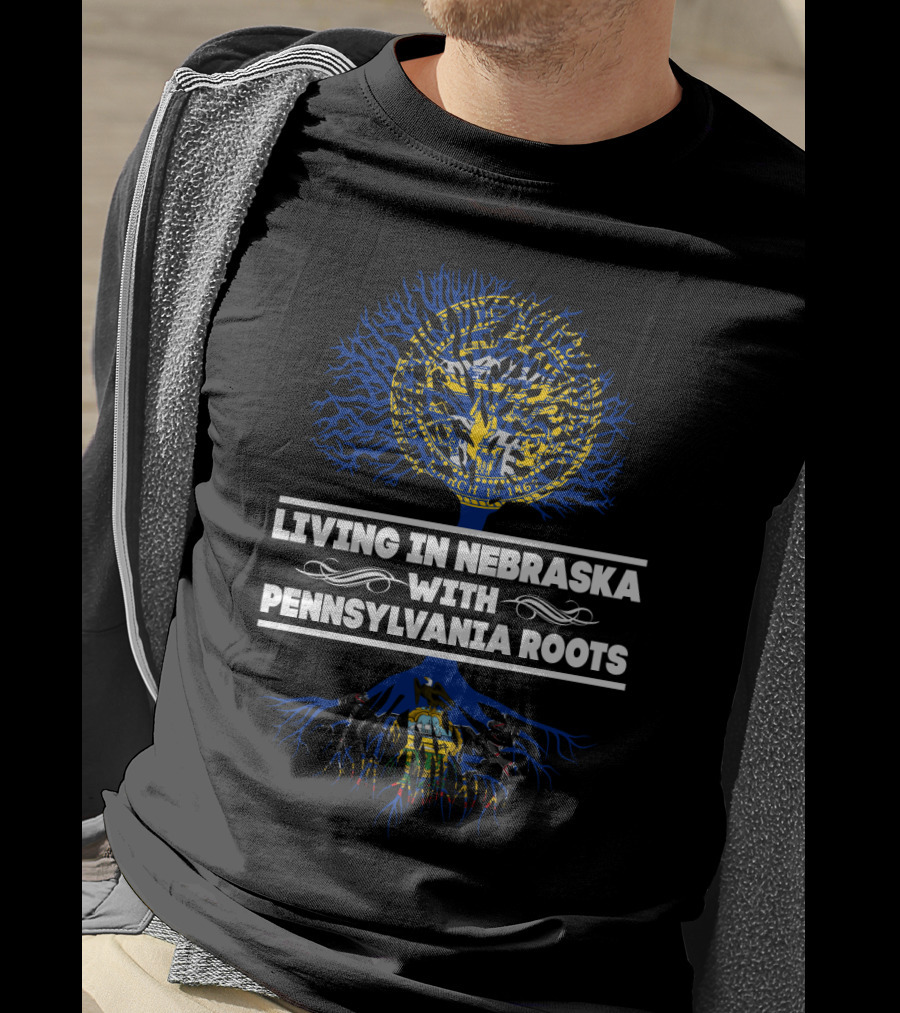 Nebraska Life Pennsylvania Ancestry Connection With Dual State Seals And Tree T-Shirt