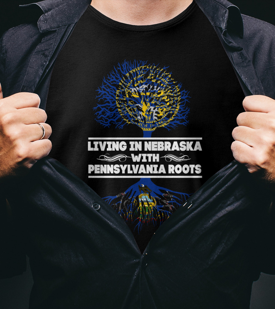 Nebraska Life Pennsylvania Ancestry Connection With Dual State Seals And Tree T-Shirt