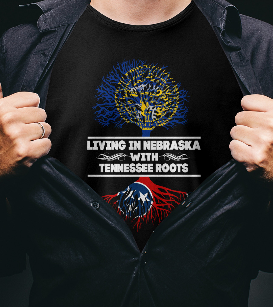 Nebraska Living Tennessee Roots Tree With State Flags And Intertwined Heritage T-Shirt