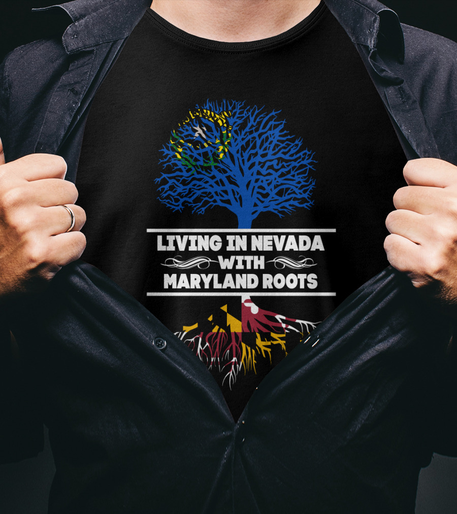 Nevada Pride Maryland Heritage State Flag Tree Roots T-Shirt