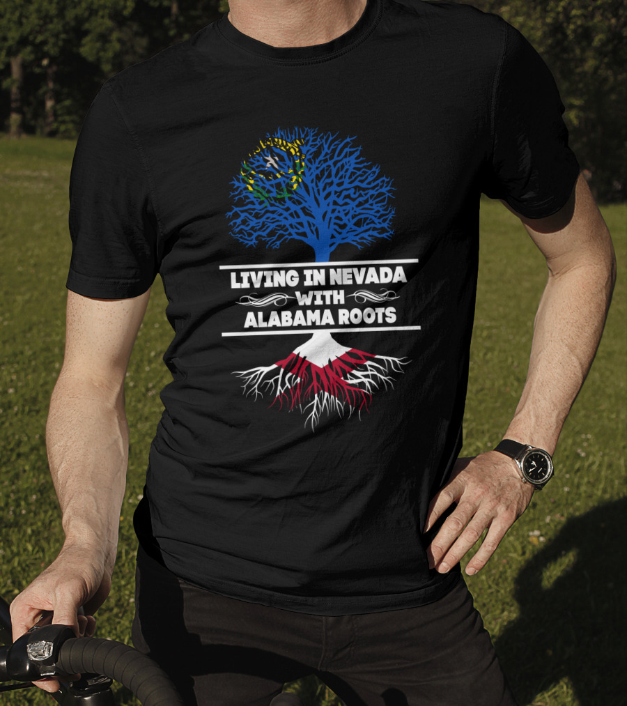 Nevada Life With Deep Alabama Heritage Illustrated By Tree Design And State Colors T-Shirt